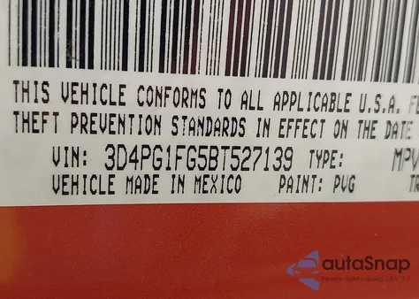 2011 Dodge Journey Mainstreet z USA, uszkodzony, nr VIN 3D4PG1FG5BT527139